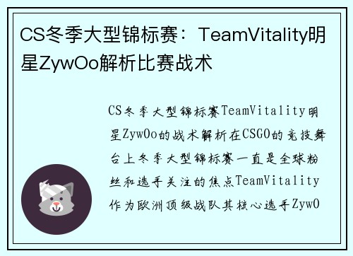 CS冬季大型锦标赛：TeamVitality明星ZywOo解析比赛战术