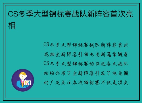 CS冬季大型锦标赛战队新阵容首次亮相